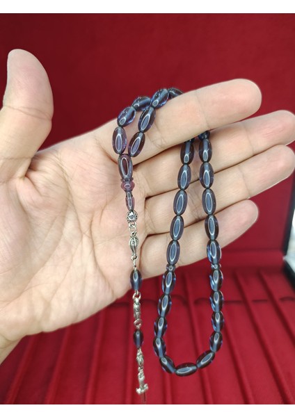 Ateş Kehribar Tesbih Mavi Renk Arpa Kesim T-876 modelleri