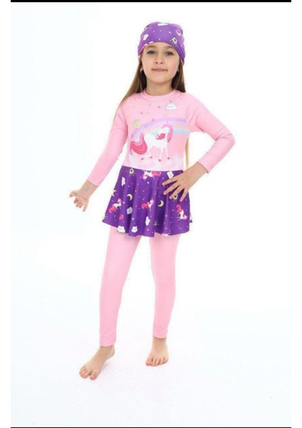 Çocuk Mayo Unicorn Desenli Kız Çocuk Mayosu