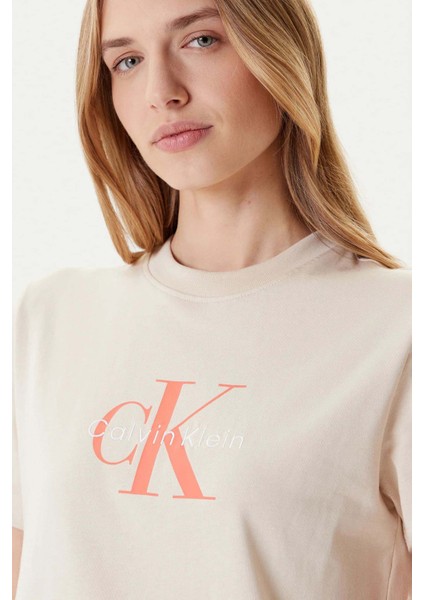 Kadın Monogram Logolu T-Shirt - Bej fırsatları