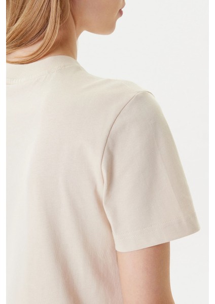 Kadın Monogram Logolu T-Shirt - Bej indirimleri