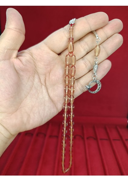 ATEŞ KEHRİBAR TESBİH BEYZİ KESİM ŞEFFAF RENK T-869