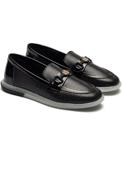 Kadın Iğne Baskılı Günlük Loafer Makosen Casual Rugan Ayakkabı 12110