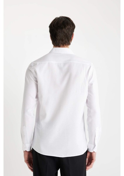 Modern Fit Polo Yaka Poplin Uzun Kollu Beyaz Gömlek R4340AZNS