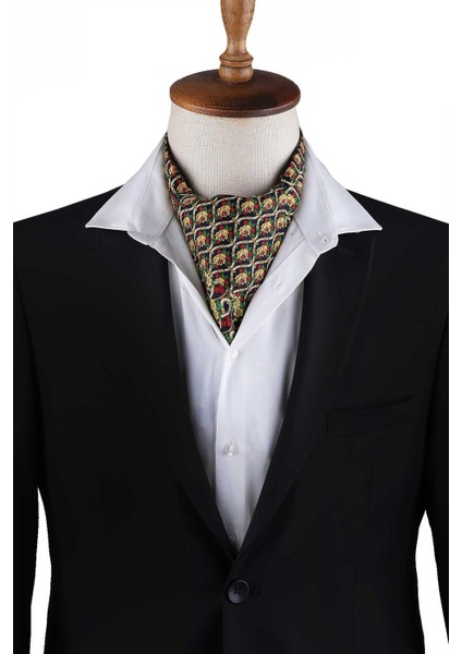 Çok Renkli Motif Desen Erkek Ascot Fular K643