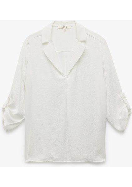 Ceket Yaka Katlama Detaylı 3/4 Kollu Saten Bluz modelleri