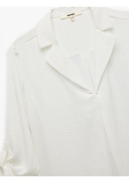 Ceket Yaka Katlama Detaylı 3/4 Kollu Saten Bluz indirimleri