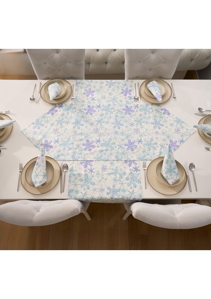 Mavi Kar Deseli 2 Parça Beyaz Sofra Sunum Seti 1 Adet Üçgen Runner 50x150 cm - 1 Adet Dikdörtgen Runner 50x150 cm modelleri