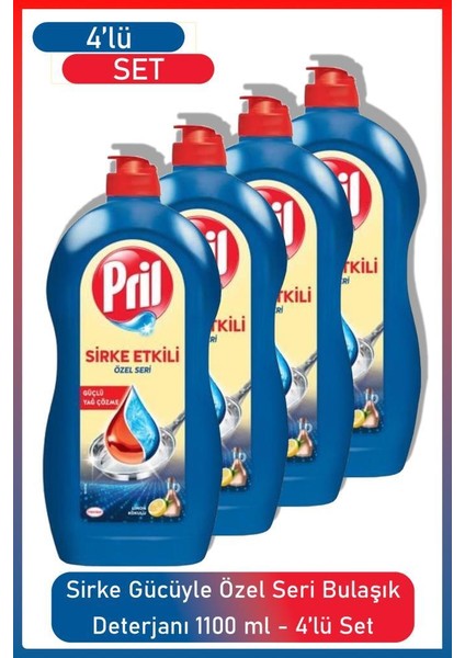 Sirke Gücüyle 1100 ml Bulaşık Deterjanı 4’lü Özel Seri Parlak ve Hijyenik Sonuç