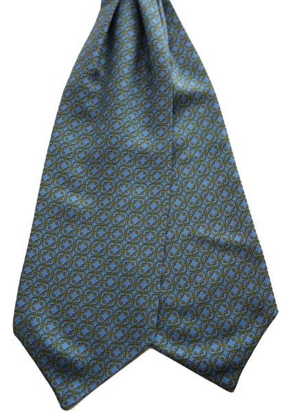Mavi Motif Desen Italyan Ipek Ascot Fular K648