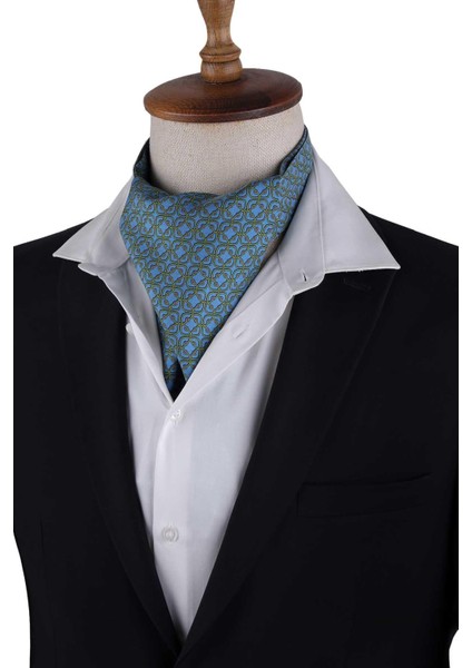 Mavi Motif Desen Italyan Ipek Ascot Fular K648 fırsatları