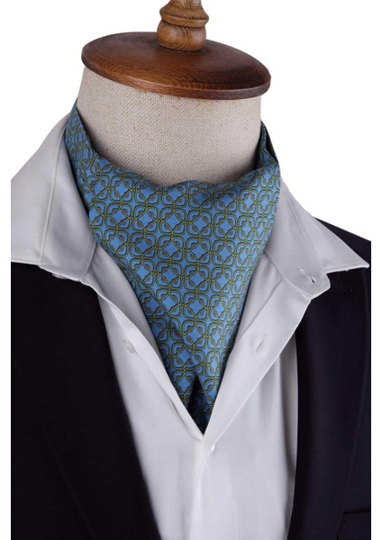 Mavi Motif Desen Italyan Ipek Ascot Fular K648 indirimleri