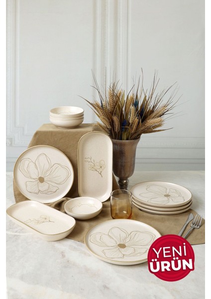 Taupe Bloom Kahvaltı Takımı 12 Parça 6 Kişilik 22519-28-29