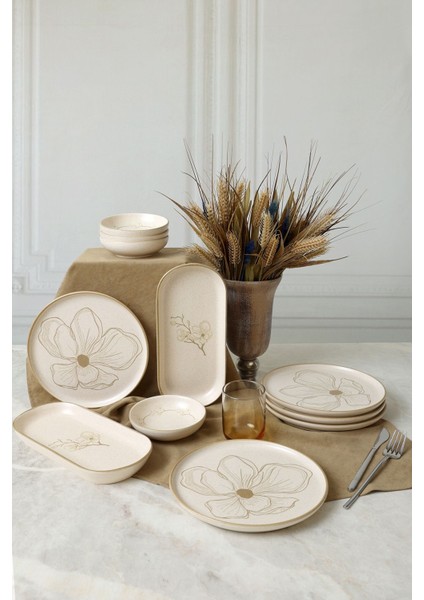 Taupe Bloom Kahvaltı Takımı 12 Parça 6 Kişilik 22519-28-29
