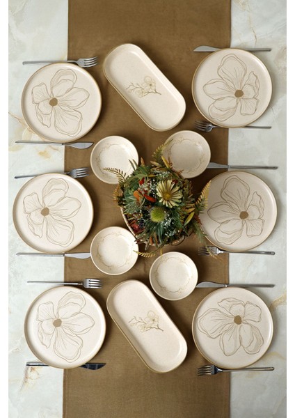 Taupe Bloom Kahvaltı Takımı 12 Parça 6 Kişilik 22519-28-29