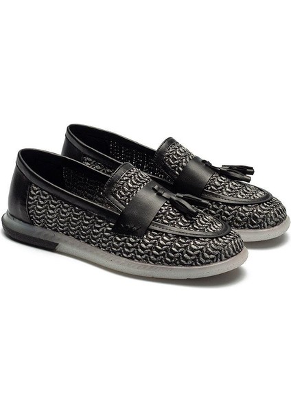 Kadın Hasır Örme Oxford Model Loafer Makosen Püsküllü Ayakkabı 12105