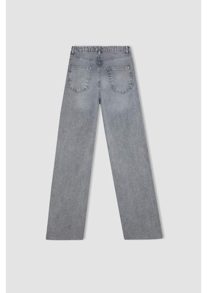 90's Wide Leg Yırtık Detaylı Yüksek Bel Uzun Jean Yıkamalı Pantolon C8606AX24HS