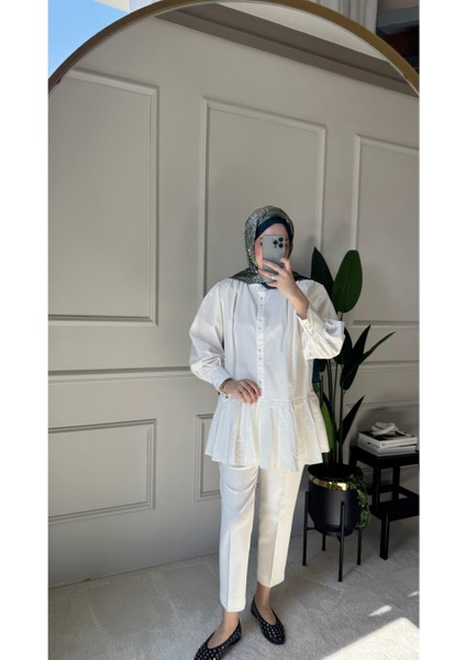 Pilise Detaylı Gömlek - Beyaz