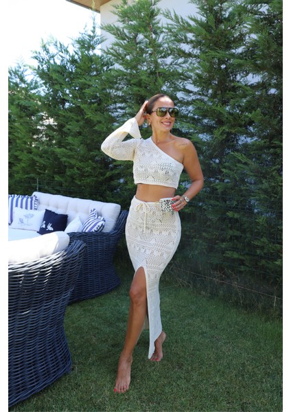 Tek Omuz Detay Triko Crop Etek Takım fiyatları