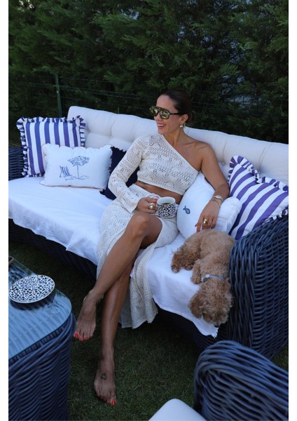 Tek Omuz Detay Triko Crop Etek Takım modelleri