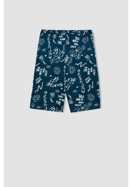 Erkek Çocuk Pijama Takımı Bisiklet Yaka Baskılı Kısa Kollu Şort