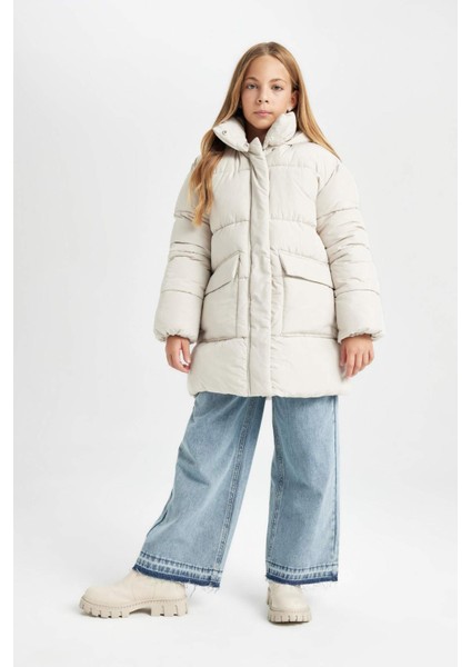 Kız Çocuk Su Geçirmez Kapüşonlu Polar Astarlı Parka C8519A824AU