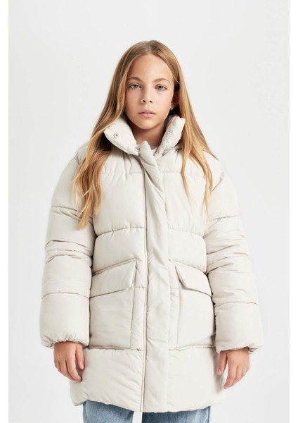 Kız Çocuk Su Geçirmez Kapüşonlu Polar Astarlı Parka C8519A824AU