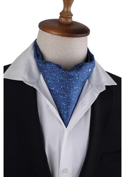 Mavi Motif Desen Italyan Ipek Ascot Fular K657