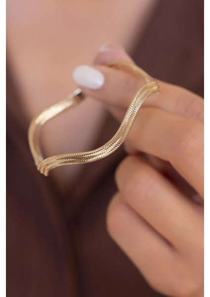 14 Ayar Altın İtalyan Simli Zikzak Esnek Bilezik