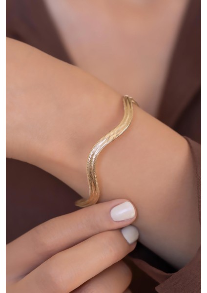 14 Ayar Altın İtalyan Simli Zikzak Esnek Bilezik modelleri