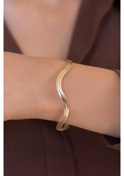 14 Ayar Altın İtalyan Simli Zikzak Esnek Bilezik fırsatları