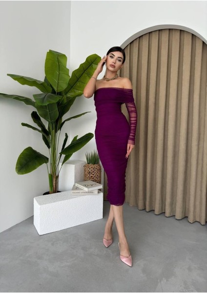 Polack Tek Omuz Tül Elbise modelleri