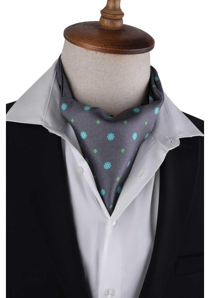 Gri Çiçek Desen Italyan Ipek Ascot Fular K654