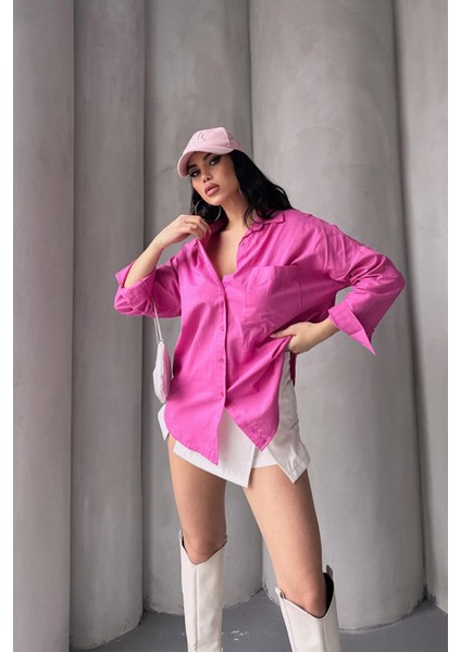Pamuklu Keten Salaş Boyfriend Gömlek