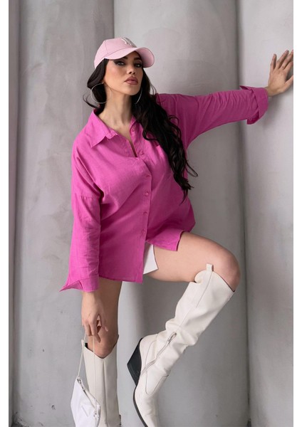 Pamuklu Keten Salaş Boyfriend Gömlek
