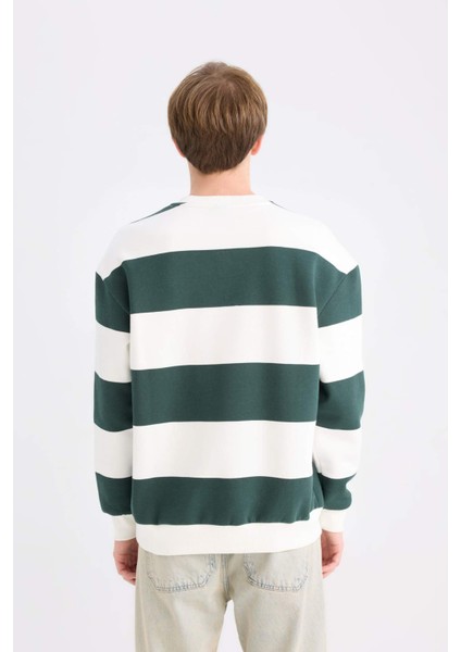 Boxy Fit Bisiklet Yaka Çizgili Sweatshirt A9066AX24AU