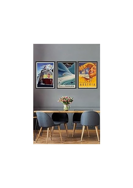 Postermanya (PSTER14893) Vintage Kış 3 Parçalı Çerçeve Seti 50 x 70