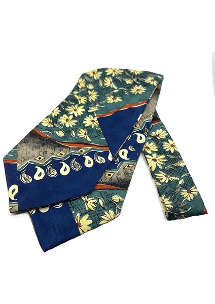 Mavi - Yeşil Motif Desen Erkek Ascot Fular K646 indirimleri