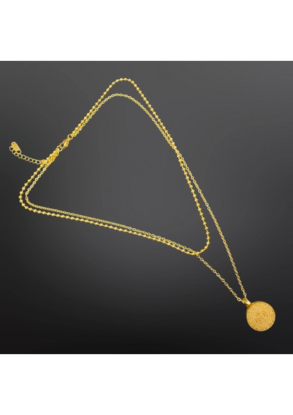 Gold Renk Ikili Madalyon Model 316 L Paslanmaz Çelik Özel Tasarım Çelik Kolye [KOD0867] fiyatları