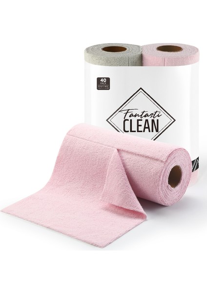 Çok Amaçlı Rulo Mikrofiber Temizlik Bezi 30x30 cm 40 Yapraklı Pembe - Açık Gri(2x20’Lı Paket)