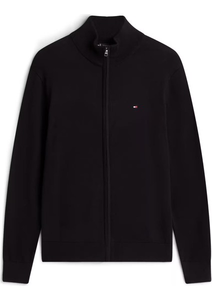 Erkek Fermuarlı Dik Yaka Pamuklu Triko Hırka - Siyah