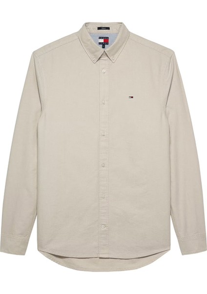 Erkek Regular Fit Düğmeli Yaka Oxford Gömlek - Bej