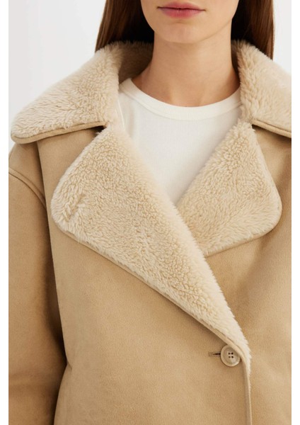 Relax Fit Süet Mont Kruvaze Yaka Düğmeli Mevsimlik Pelüş Astarlı C6655AX24WN