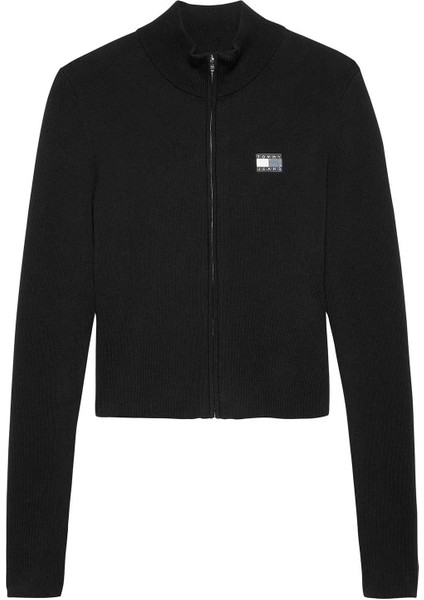 Kadın Yüksek Yaka Fermuarlı Kazak - Siyah