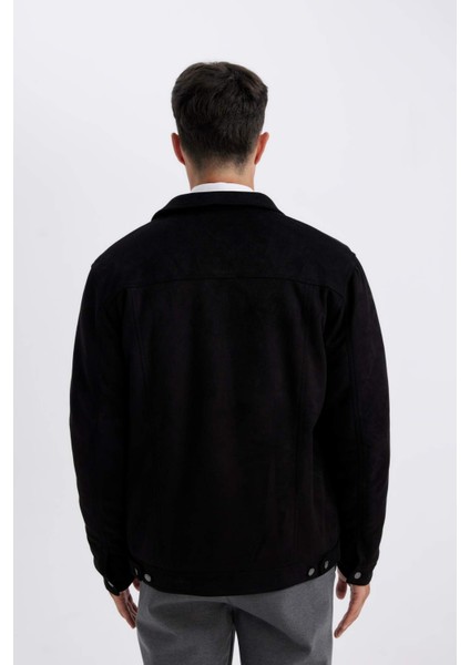 Slim Fit Dar Kesim Gömlek Yaka Fermuarlı İç Cepli Süet Mevsimlik Baharlık Ceket Mont A3254AX24AU