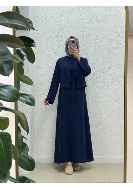 Mirisa Ceketli Bağlamalı ELBISE-BN4462 Lacivert