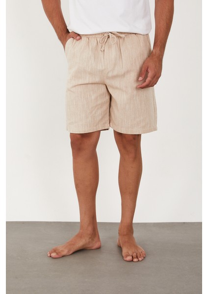 Erkek Keten Şort Beli Lastikli Baggy Rahat Kesim fiyatları