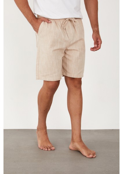 Erkek Keten Şort Beli Lastikli Baggy Rahat Kesim fırsatları