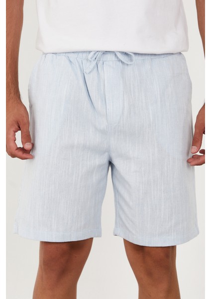 Erkek Keten Şort Beli Lastikli Baggy Rahat Kesim
