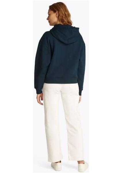 Kadın Boxy Fit Kapüşonlu Logolu Sweatshirt - Lacivert modelleri