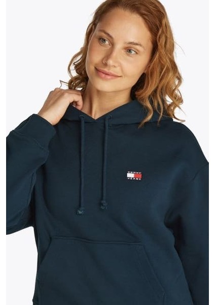 Kadın Boxy Fit Kapüşonlu Logolu Sweatshirt - Lacivert fırsatları